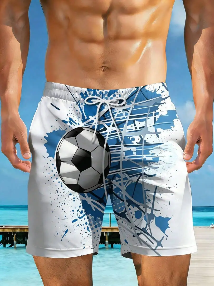 Mens Beach Shorts With 3D Soccer Ball And Blue Splash Print
Mens Beach Shorts With 3D Soccer Ball And Blue Splash Print