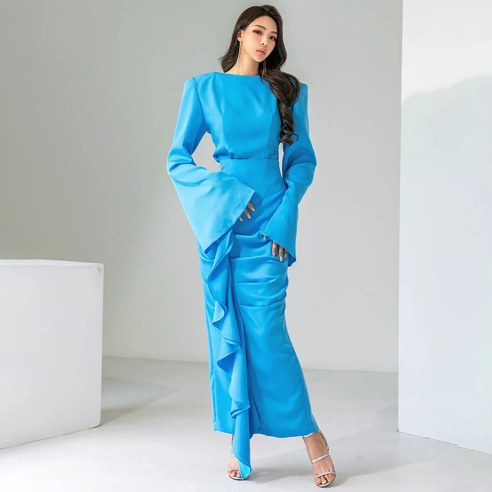 Elegant Prom Dresses Maxi Long Sleeves O Neck Sheath/Column 2024 Prom Gowns for Women Ankle Length Ruffle Light Blue Party Dress
Elegant Prom Dresses Maxi Long Sleeves O Neck Sheath/Column 2024 Prom Gowns for Women Ankle Length Ruffle Light Blue Party Dress