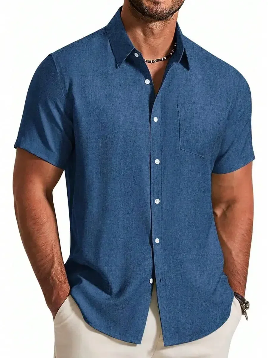 Mens Short Sleeve Button Down Casual Shirt With Chest Pocket Summer Beach Textured Linen Like Shirt
Mens Short Sleeve Button Down Casual Shirt With Chest Pocket Summer Beach Textured Linen Like Shirt