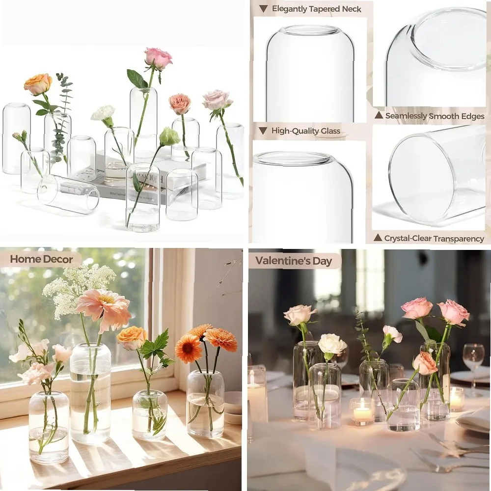 Clear Glass Bud Vases Bulk Set, Modern Cylinder Vases for Wedding Centerpieces, Table Decor
Clear Glass Bud Vases Bulk Set, Modern Cylinder Vases for Wedding Centerpieces, Table Decor