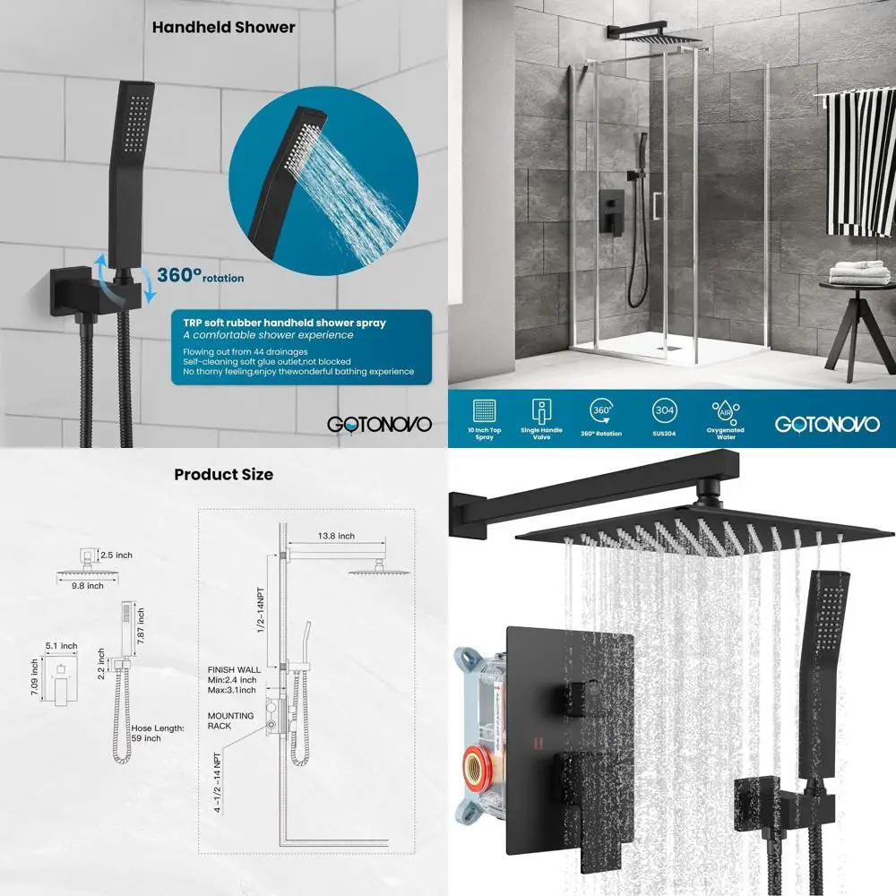 10-дюймовая матовая черная настенная душевая система с тропическим душем и ручным распылителем, смеситель из цельной латуни
10-дюймовая матовая черная настенная душевая система с тропическим душем и ручным распылителем, смеситель из цельной латуни