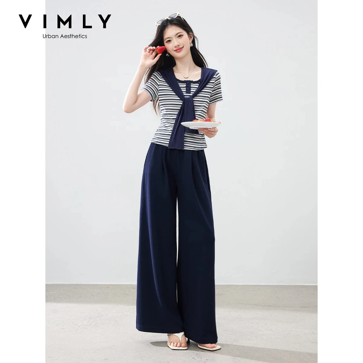 VIMLY Women's Summer Casual Suit 2026 New Shawl Blue Striped Short Sleeve with Trousers Two-piece Set Commute Outfit 31207
VIMLY Women's Summer Casual Suit 2026 New Shawl Blue Striped Short Sleeve with Trousers Two-piece Set Commute Outfit 31207