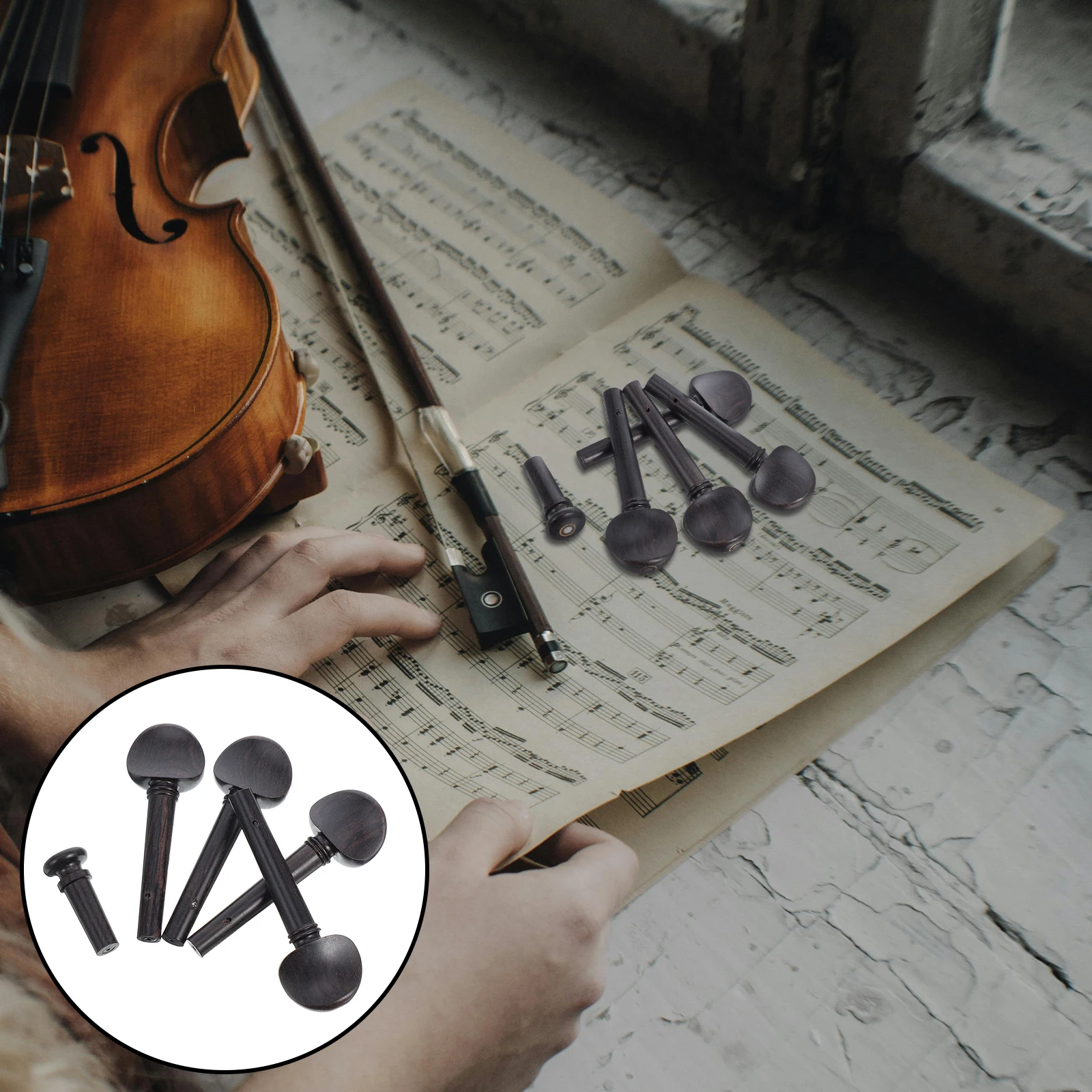 1 Set Black Ebony Violin Pegs Tailpin Kit 4/4 Size Easy Installation Durable Wooden Orchestral Strings Accessories Tuning Pegs
1 Set Black Ebony Violin Pegs Tailpin Kit 4/4 Size Easy Installation Durable Wooden Orchestral Strings Accessories Tuning Pegs