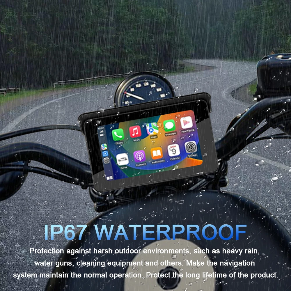 5" Motorcycle GPS Monitor Wireless CarPlay Android Auto IP67 Waterproof with Built-in Battery 12-24V Low Voltage Protection
5" Motorcycle GPS Monitor Wireless CarPlay Android Auto IP67 Waterproof with Built-in Battery 12-24V Low Voltage Protection