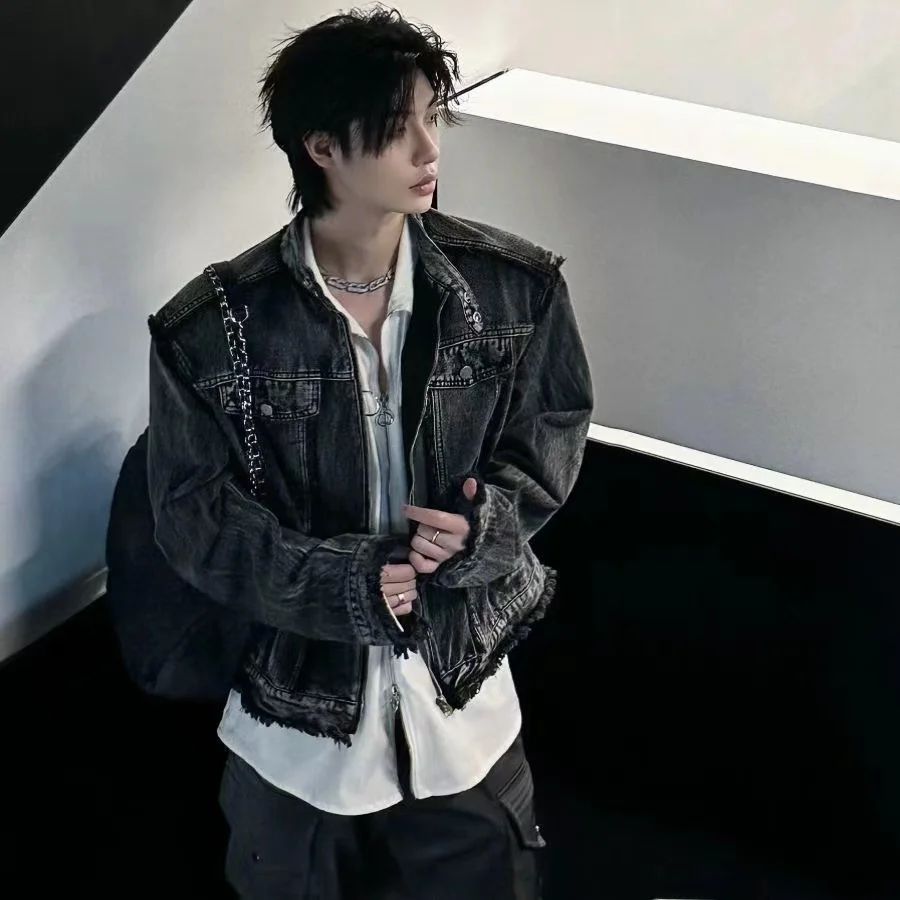 Retro Waed Denim Frayed oulder Pad Jaet Men's Trendy No Collar Jaet Spring Autumn Winter Loose Fit Polyester Youth Po...
Retro Waed Denim Frayed oulder Pad Jaet Men's Trendy No Collar Jaet Spring Autumn Winter Loose Fit Polyester Youth Po...