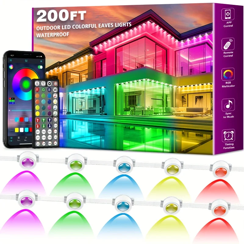 200FT Permanent Outdoor Lights, RGB Eaves Lights with App Control Remote, Scene Modes Waterproof Outdoor Under Eave Lighting, Outdoors Light for Outdoors Decor, Garden Decor, House, Party, Holiday, IP67
200FT Permanent Outdoor Lights, RGB Eaves Lights with App Control Remote, Scene Modes Waterproof Outdoor Under Eave Lighting, Outdoors Light for Outdoors Decor, Garden Decor, House, Party, Holiday, IP67