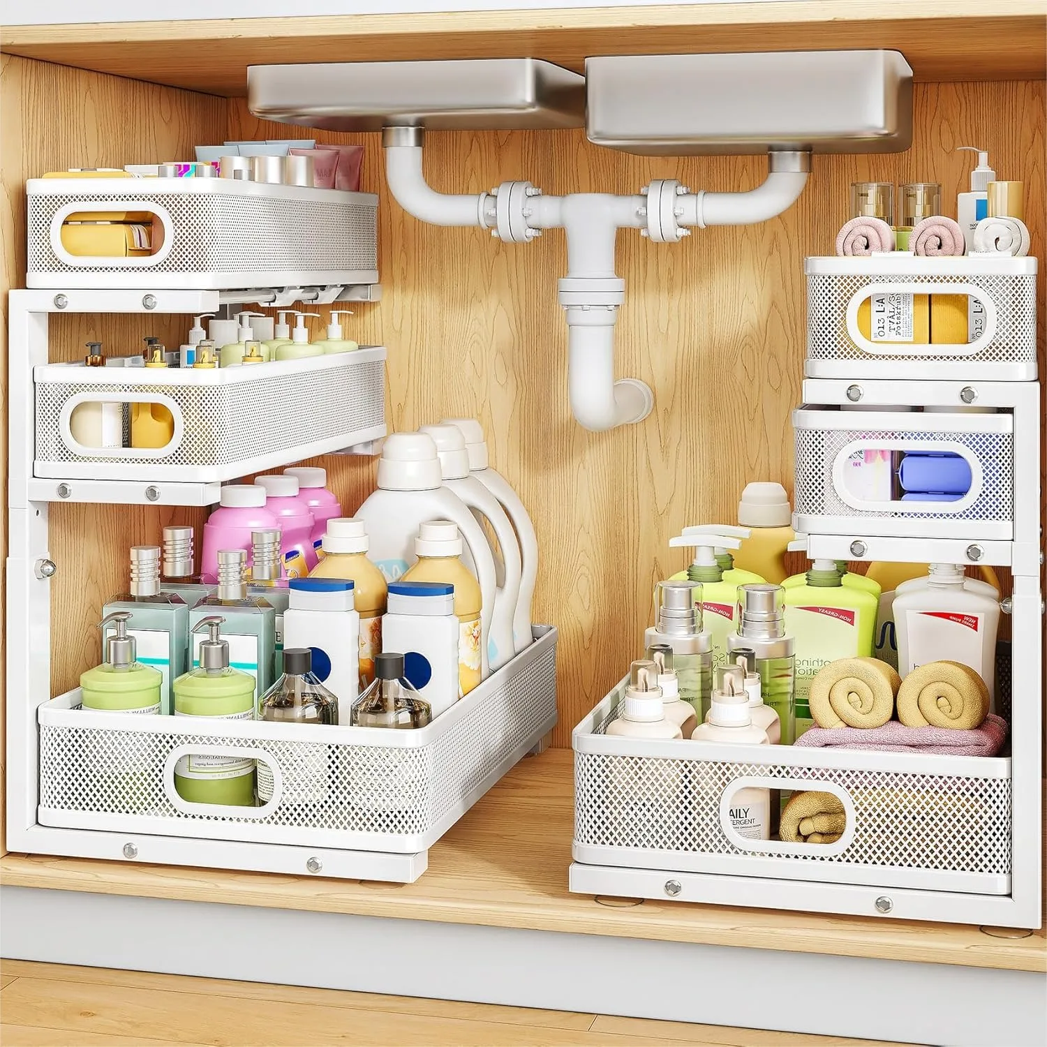 Under Sink Organizer 2-Pack, 3-Tier Pull Out Cabinet Shelf with Height Adjustable Slide Drawer, Thickened Metal Storage Rack for
Under Sink Organizer 2-Pack, 3-Tier Pull Out Cabinet Shelf with Height Adjustable Slide Drawer, Thickened Metal Storage Rack for