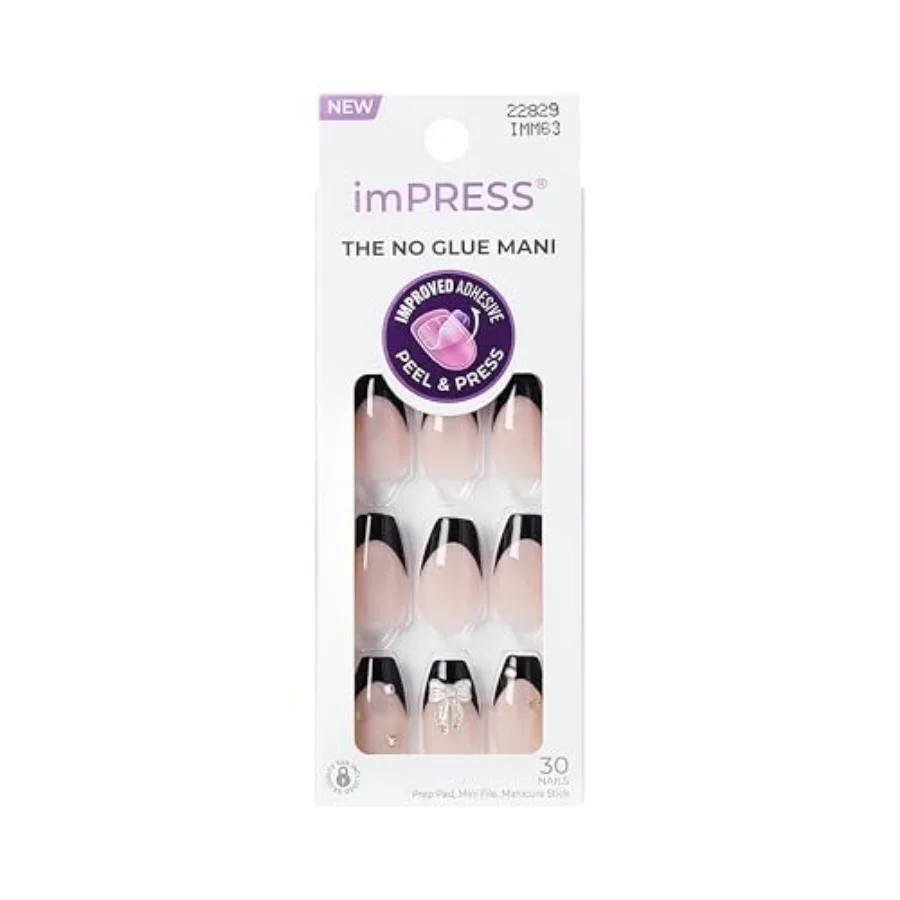 Impress No Glue Mani Press On Nails, Design, 'By the river', Black, Medium Size, Coffin Shape, Includes 30 Nails, Prep Pad, Ins
Impress No Glue Mani Press On Nails, Design, 'By the river', Black, Medium Size, Coffin Shape, Includes 30 Nails, Prep Pad, Ins