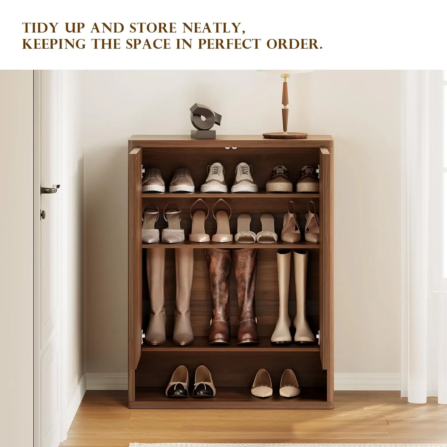 Shoe Storage Cabinet - 2 Doors Shoe Cabinet for Entryway, Modern 4 Shelves Shoe Storage Organizer, Easy Push to, Customized
Shoe Storage Cabinet - 2 Doors Shoe Cabinet for Entryway, Modern 4 Shelves Shoe Storage Organizer, Easy Push to, Customized