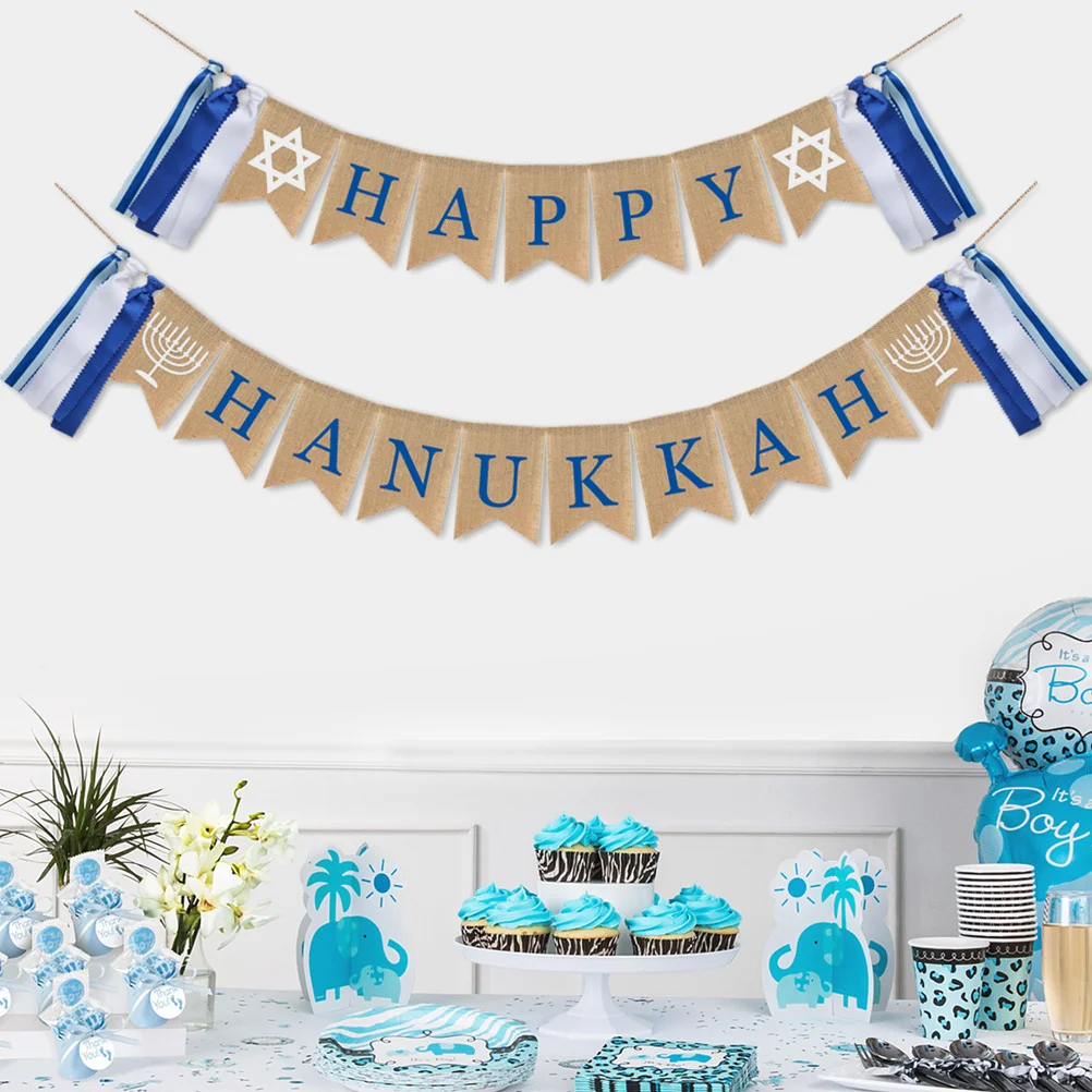 Happy Hanukkah Party Banner Tassel Linen Swallowtail Pull Flag Mantle Fireplace Stand Decoration Photo Booth Backdrop 
Happy Hanukkah Party Banner Tassel Linen Swallowtail Pull Flag Mantle Fireplace Stand Decoration Photo Booth Backdrop