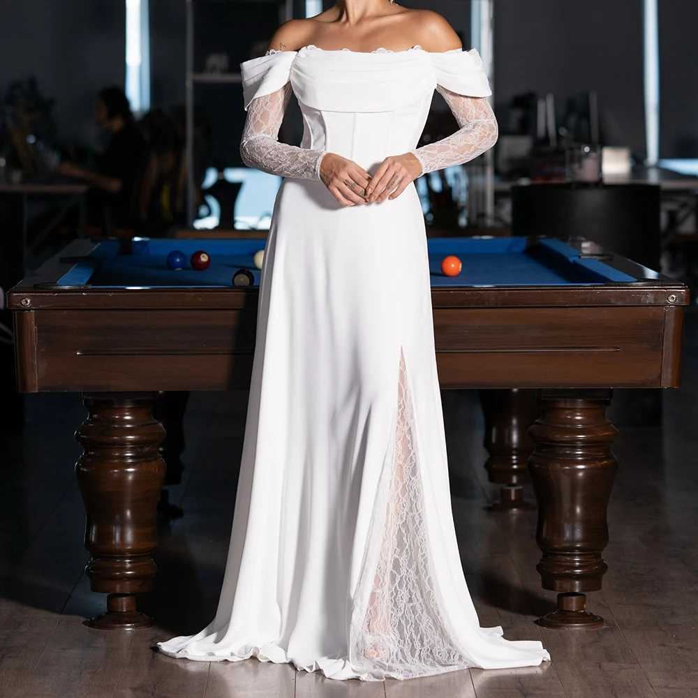 Customized A-line Evening Dresses Floor-length Off The Shoulder Full Sleeve Prom Gown Simple Fashion Lace Draped Party Gown
Customized A-line Evening Dresses Floor-length Off The Shoulder Full Sleeve Prom Gown Simple Fashion Lace Draped Party Gown