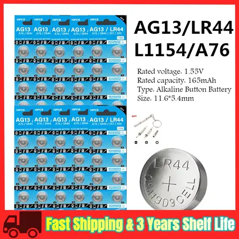 2-50PCS AG13 LR44 A76 357A Button Cell Coin Alkaline Battery 1.55V SR44SW L1154 SP76 pila 357 303 for Watches Toys No Mercury