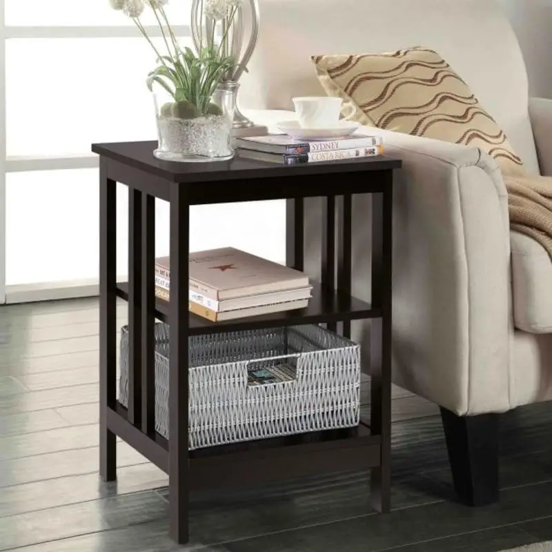 3-Tier Nightstand Sofa Side Table with Baffles and Round Corners-Dark Brown
3-Tier Nightstand Sofa Side Table with Baffles and Round Corners-Dark Brown