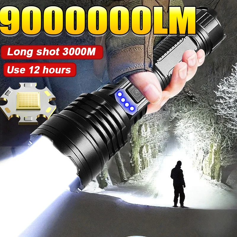 9000000LM Most Powerful LED Flashlight XHP360 Rechargeable Hand Lamp Waterproof Tactical Torch 26650 Camping Fishing Lantern
9000000LM Most Powerful LED Flashlight XHP360 Rechargeable Hand Lamp Waterproof Tactical Torch 26650 Camping Fishing Lantern