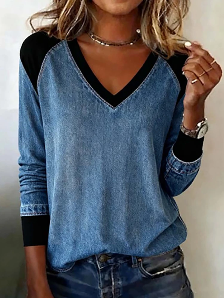 Новые повседневные шикарные блузки в стиле пэчворк с v-образным вырезом, женский осенний модный простой топ с длинными рукавами, свободные элегантные женские пуловеры 2025 года
Новые повседневные шикарные блузки в стиле пэчворк с v-образным вырезом, женский осенний модный простой топ с длинными рукавами, свободные элегантные женские пуловеры 2025 года
