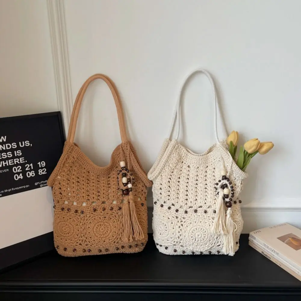 Bohemian Crochet Tote Bag Vacation Style with Bead Fringe Charm Knitted Bag Large Capacity Ethnic Style Boho Weave Bag Students
Bohemian Crochet Tote Bag Vacation Style with Bead Fringe Charm Knitted Bag Large Capacity Ethnic Style Boho Weave Bag Students