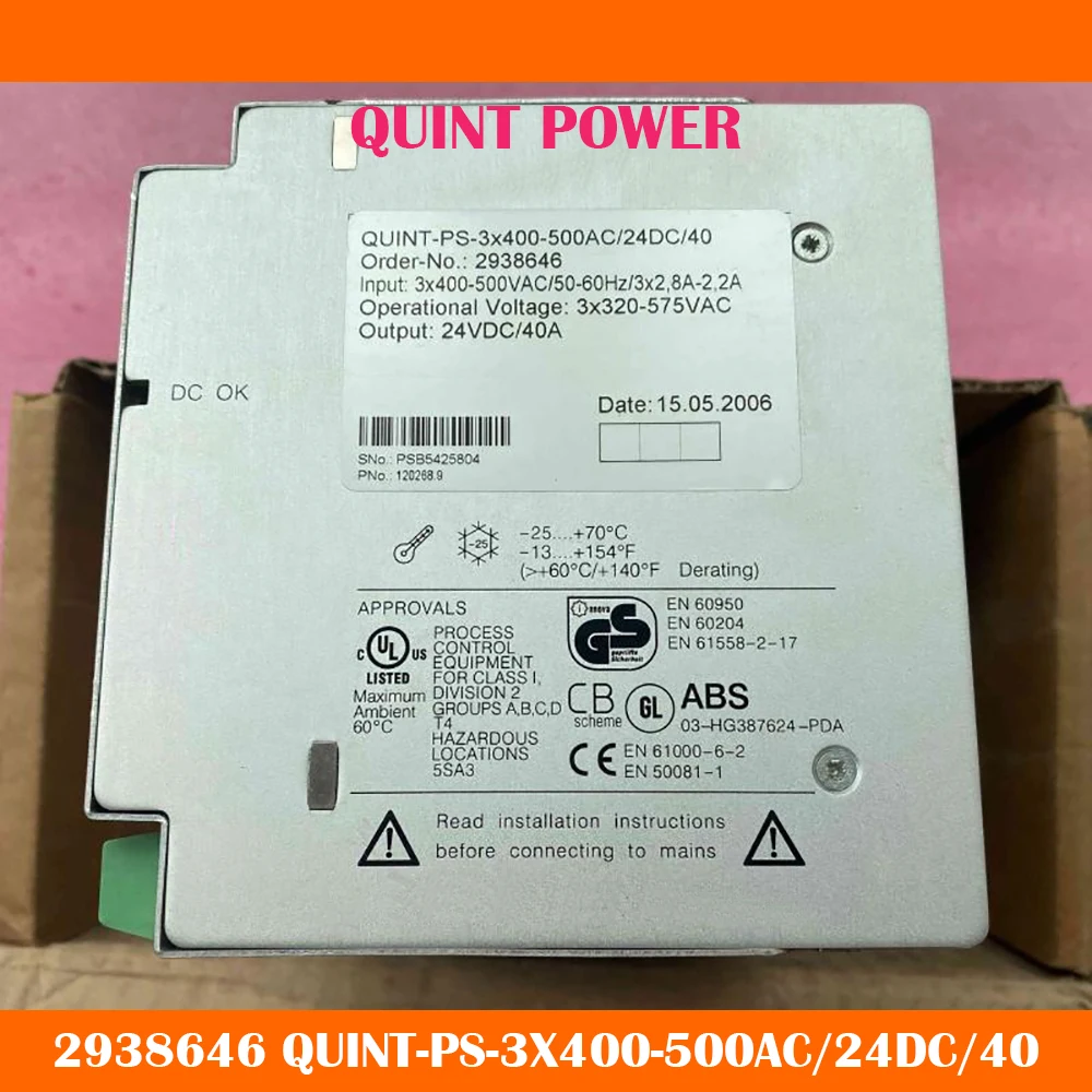 2938646 QUINT-PS-3X400-500AC/24DC/40 quint мощность 24VDC/40A импульсный источник питания работает хорошо, высокое качество, быстрая доставка
2938646 QUINT-PS-3X400-500AC/24DC/40 quint мощность 24VDC/40A импульсный источник питания работает хорошо, высокое качество, быстрая доставка