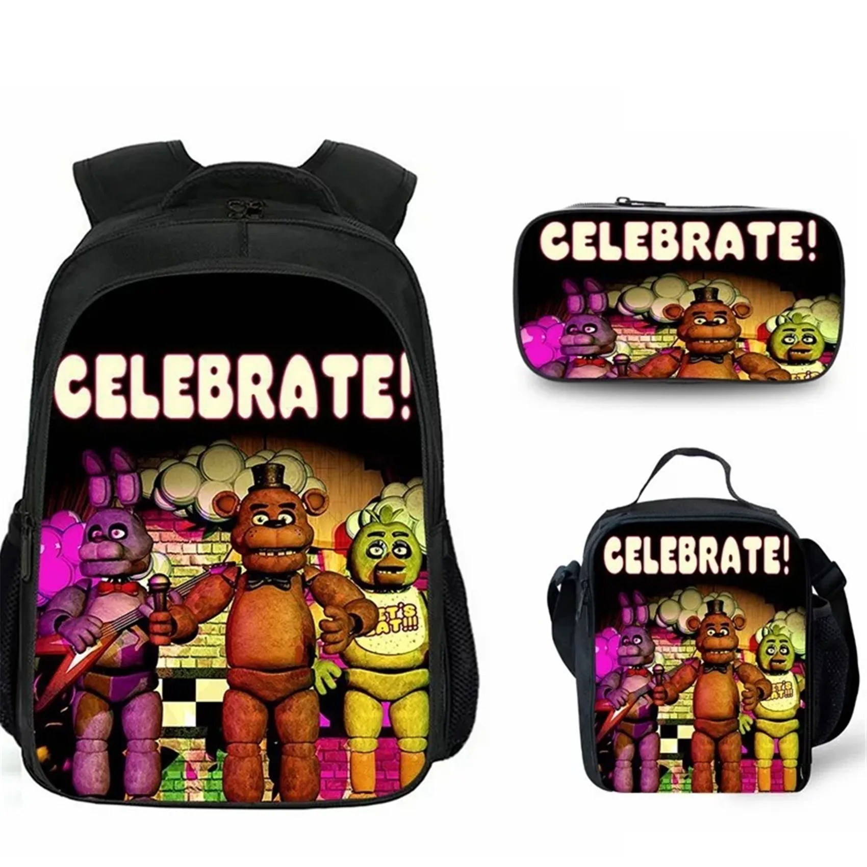 Student 3 in 1 School Backpack Set At Freddys Graphic Rucksack Lightweight Bookbag+Lunch Bag+Pencil Case for Boys Girls
Student 3 in 1 School Backpack Set At Freddys Graphic Rucksack Lightweight Bookbag+Lunch Bag+Pencil Case for Boys Girls