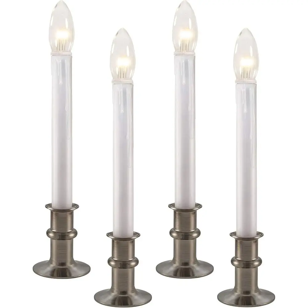 Ultra-Bright LED Window Candles with Timer, Battery-Powered, Adjustable Height, Set of 4, Brushed Nickel Finish
Ultra-Bright LED Window Candles with Timer, Battery-Powered, Adjustable Height, Set of 4, Brushed Nickel Finish