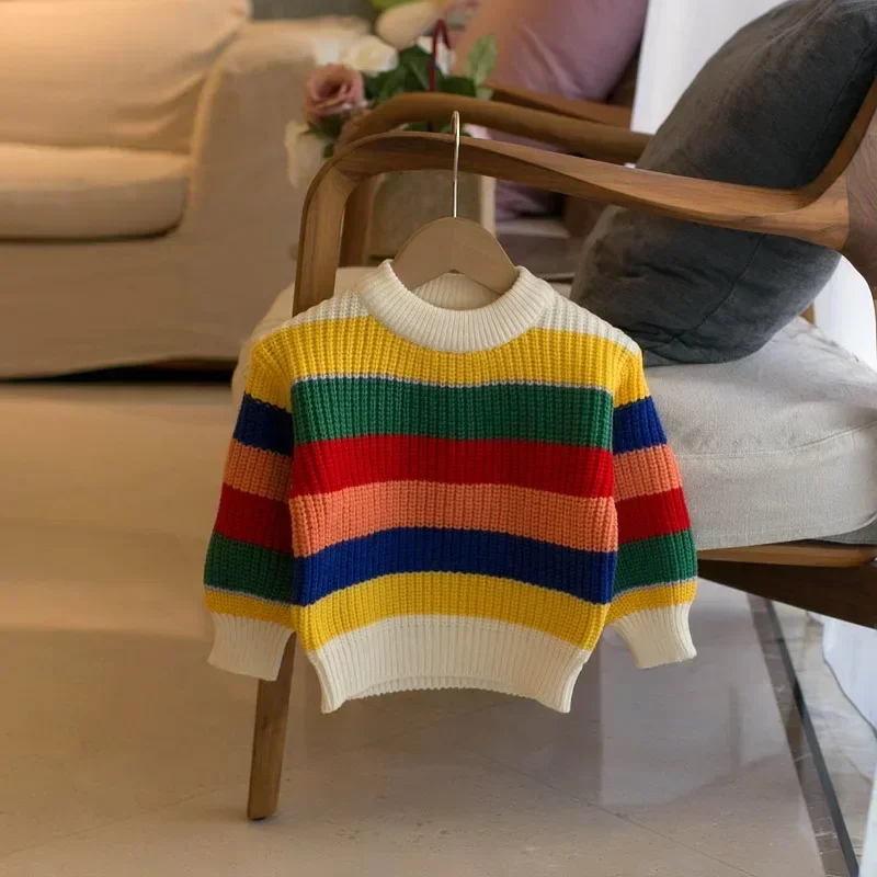 Korean Winter 2023 Baby Girl Knitted Tops Round Neck Rainbow Color Children Girl Pullover Velvet Warm Versatile Kid Girl Sweater
Korean Winter 2023 Baby Girl Knitted Tops Round Neck Rainbow Color Children Girl Pullover Velvet Warm Versatile Kid Girl Sweater