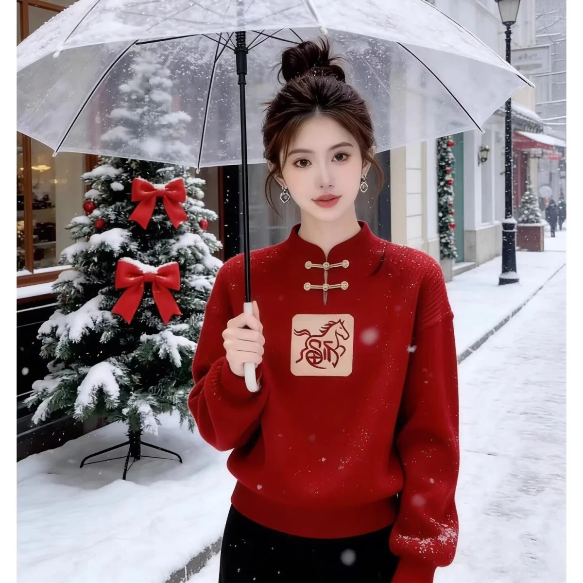 Новый китайский вязаный свитер, женский зимний новогодний красный воротник-стойка на пуговицах, свободный крой, мягкое полиэфирное волокно
Новый китайский вязаный свитер, женский зимний новогодний красный воротник-стойка на пуговицах, свободный крой, мягкое полиэфирное волокно