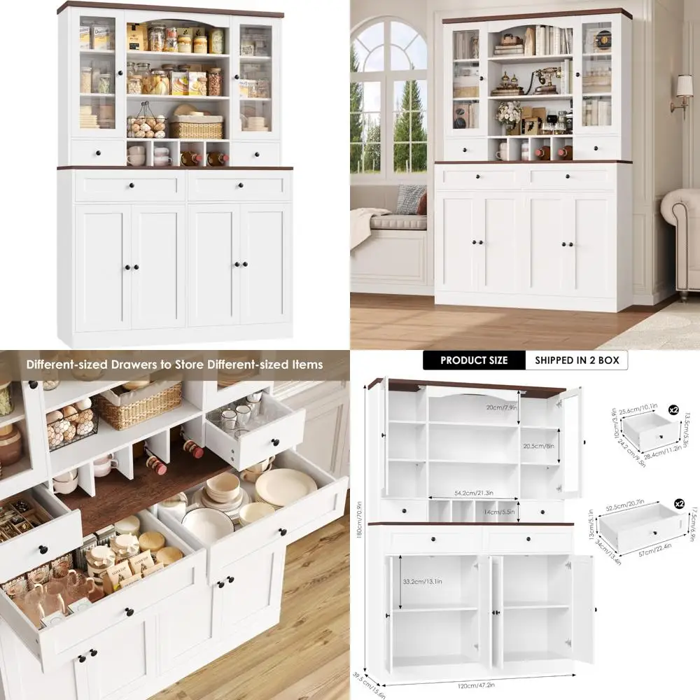 71-дюймовый высокий кухонный шкаф для кладовой с 4 ящиками, 6 дверцами, съемная полка для вина, широкое решение для хранения вещей
71-дюймовый высокий кухонный шкаф для кладовой с 4 ящиками, 6 дверцами, съемная полка для вина, широкое решение для хранения вещей