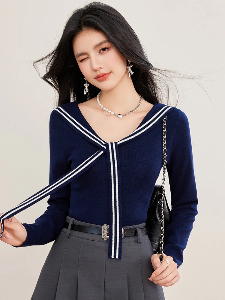 Preppy Style Navy Collar Sweater Women Temperament Slim Fit Knitted Pullover Fashion Casual Long Sleeve Tops 2025 New
Preppy Style Navy Collar Sweater Women Temperament Slim Fit Knitted Pullover Fashion Casual Long Sleeve Tops 2025 New