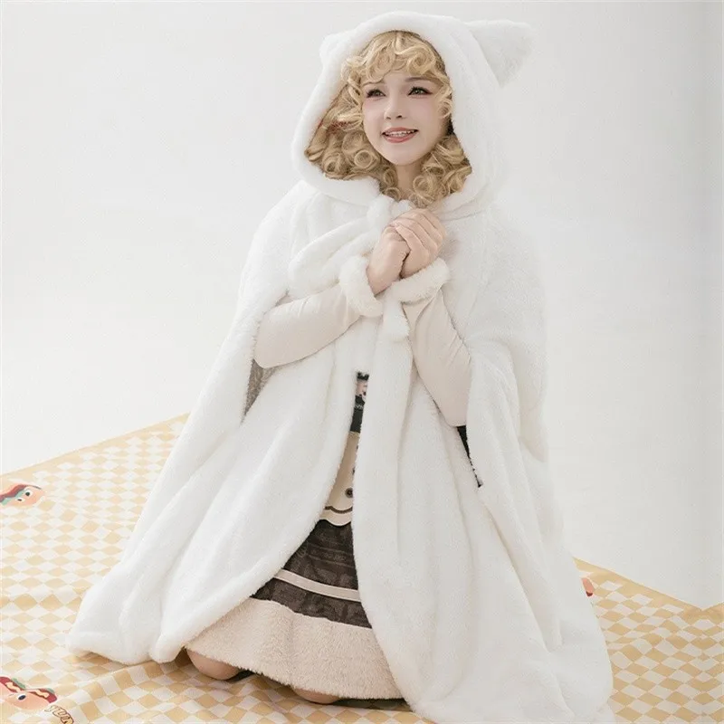 White Cat Ear Lolita Cloak Cute Mid Length Lolita Hooded Cloak Girl Warm Coat Winter Cute Shawl
White Cat Ear Lolita Cloak Cute Mid Length Lolita Hooded Cloak Girl Warm Coat Winter Cute Shawl
