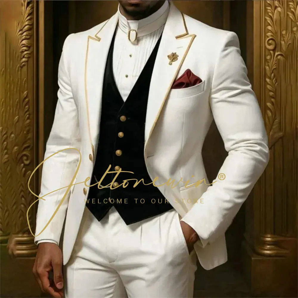 Модные мужские костюмы для свадьбы, однобортный однобортный костюм цвета слоновой кости с лацканами, приталенный костюм из трех предметов, куртка, брюки, жилет, мужская одежда, костюм
Модные мужские костюмы для свадьбы, однобортный однобортный костюм цвета слоновой кости с лацканами, приталенный костюм из трех предметов, куртка, брюки, жилет, мужская одежда, костюм