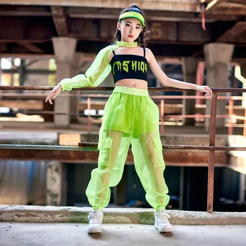 Hip Hop Kids Clothes Girls Jazz Street Dance Costume Green Single Sleeved Crop Tops Mesh Pants Kids Performance Outfit
Hip Hop Kids Clothes Girls Jazz Street Dance Costume Green Single Sleeved Crop Tops Mesh Pants Kids Performance Outfit
