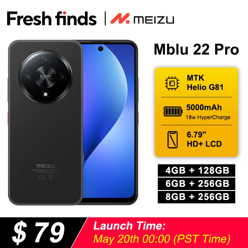 World Premiere Global Version Meizu Mblu 22 Pro Smartphone 50MP Main Camera 120Hz 6.79'' LCD 5000mAh Battery 18W Fast ChargerNFC
World Premiere Global Version Meizu Mblu 22 Pro Smartphone 50MP Main Camera 120Hz 6.79'' LCD 5000mAh Battery 18W Fast ChargerNFC