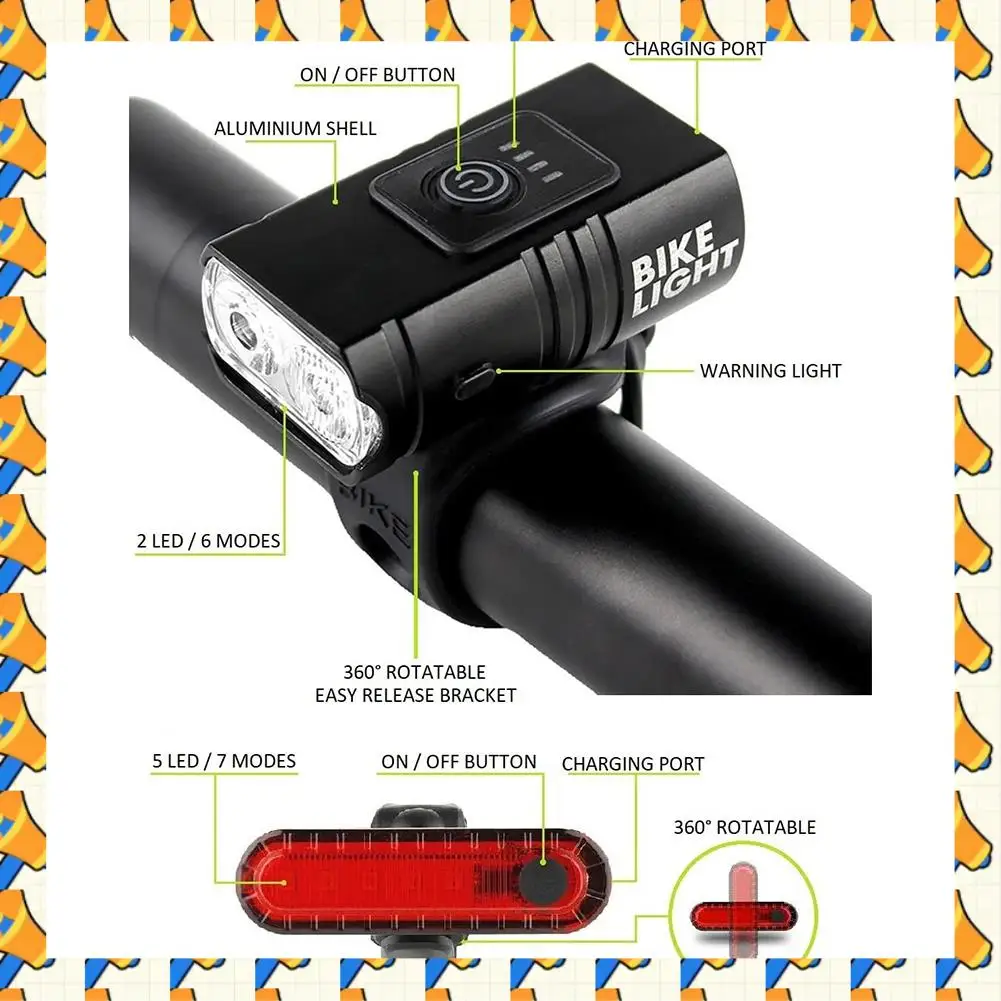 ABYB USB Rechargeable Bike Light Set Front And Rear,LED Aluminum Bicycle Headlight,Bike Head Light,Cycling Front Rear Lamp
ABYB USB Rechargeable Bike Light Set Front And Rear,LED Aluminum Bicycle Headlight,Bike Head Light,Cycling Front Rear Lamp