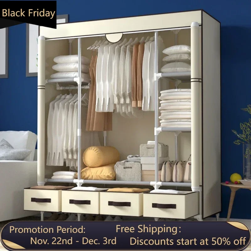 Simple wardrobe for two people, enlarged wardrobe, economical assembly, cloth wardrobe, thickened 19 pipes, 150CM, with 4 storag
Simple wardrobe for two people, enlarged wardrobe, economical assembly, cloth wardrobe, thickened 19 pipes, 150CM, with 4 storag