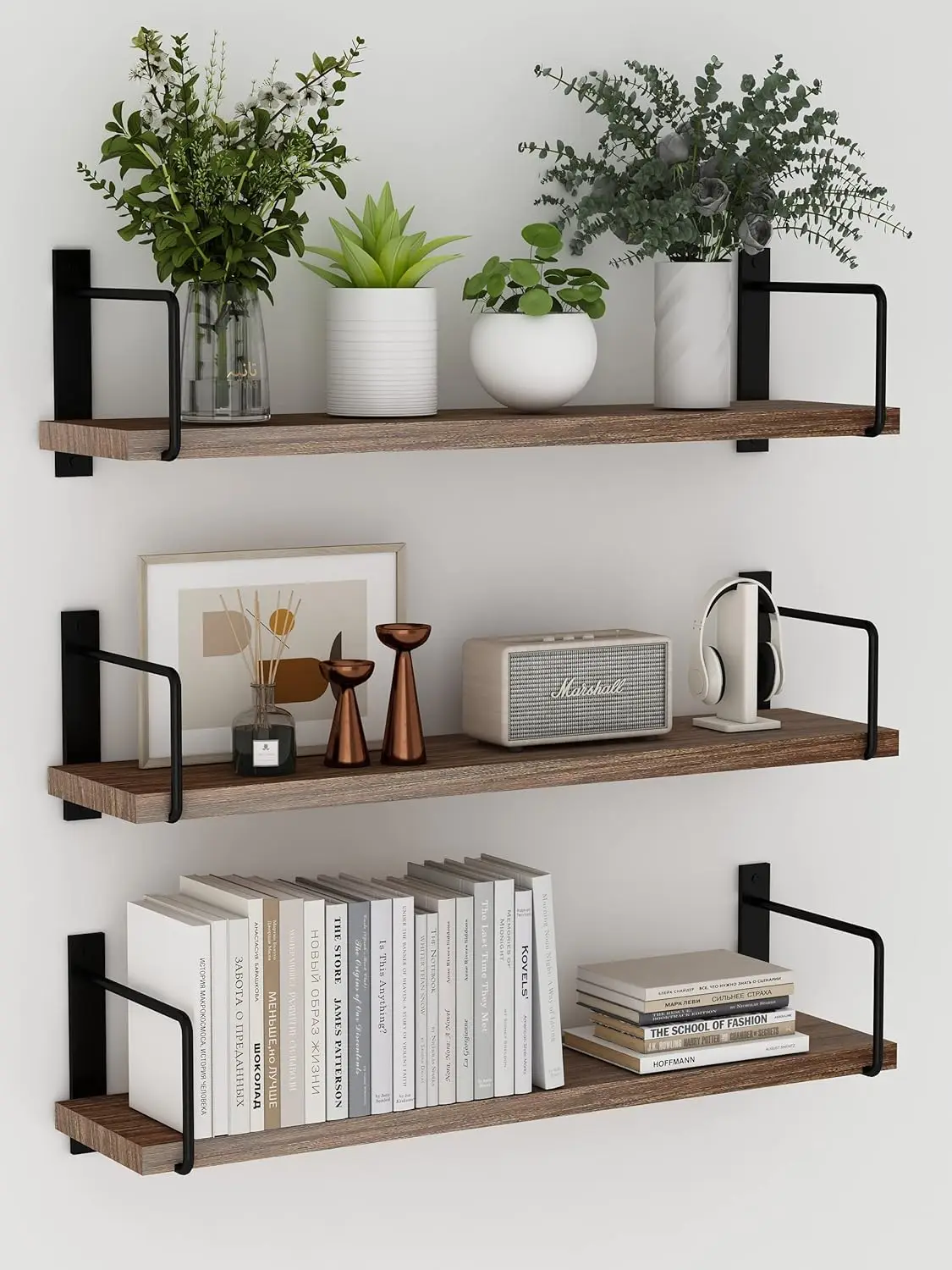 Floating Shelves - 24 Inch Wall Mounted Set of 3 Rustic Wood Shelves for Wall Decor and Living Room Storage (Brown)
Floating Shelves - 24 Inch Wall Mounted Set of 3 Rustic Wood Shelves for Wall Decor and Living Room Storage (Brown)