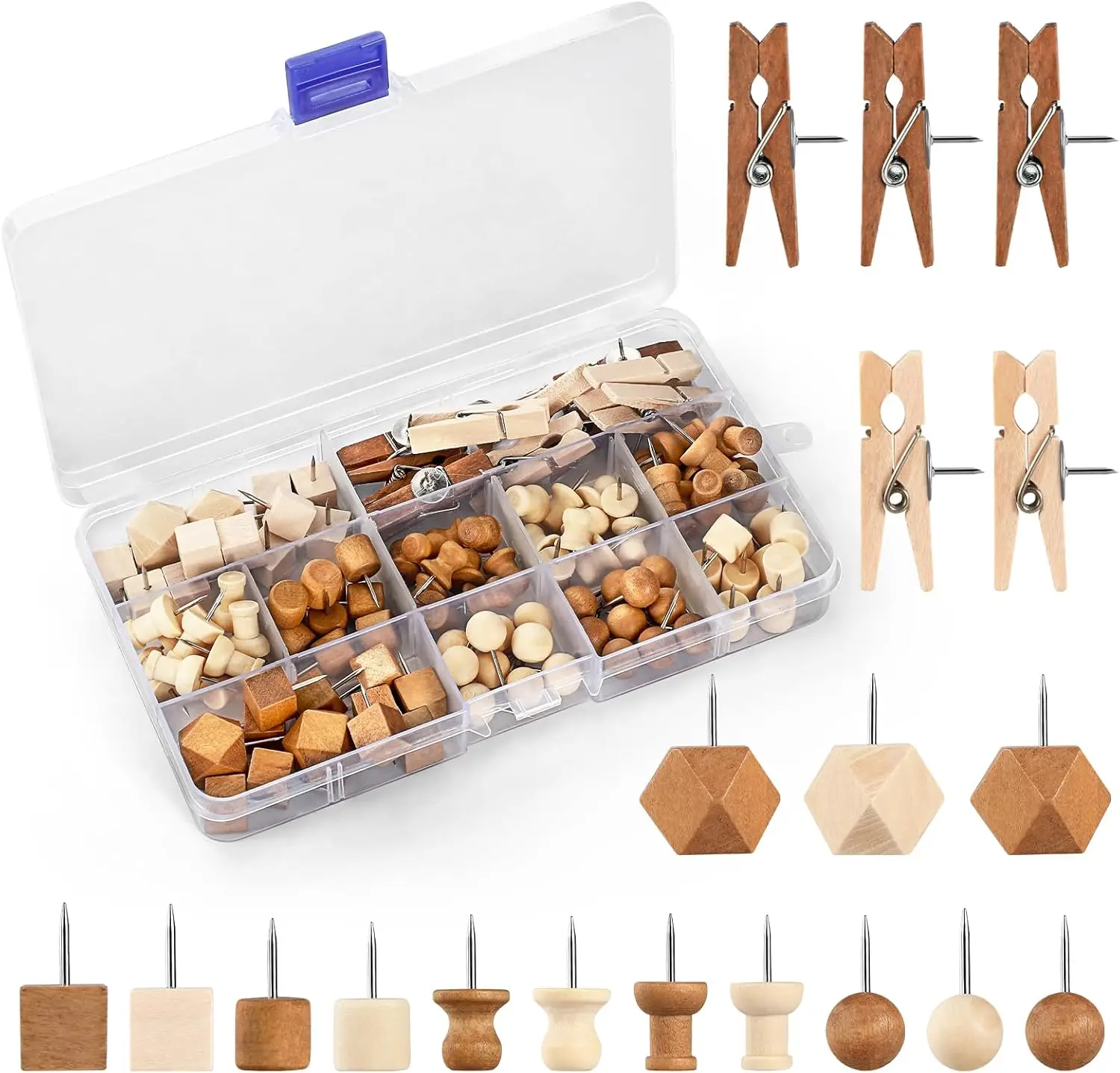 114Pcs Decorative Wooden Push Pins, 7 Styles 2 Colors, Thumb Tacks for Cork Board Bulletin Board Office Classroom with Storage Box
114Pcs Decorative Wooden Push Pins, 7 Styles 2 Colors, Thumb Tacks for Cork Board Bulletin Board Office Classroom with Storage Box
