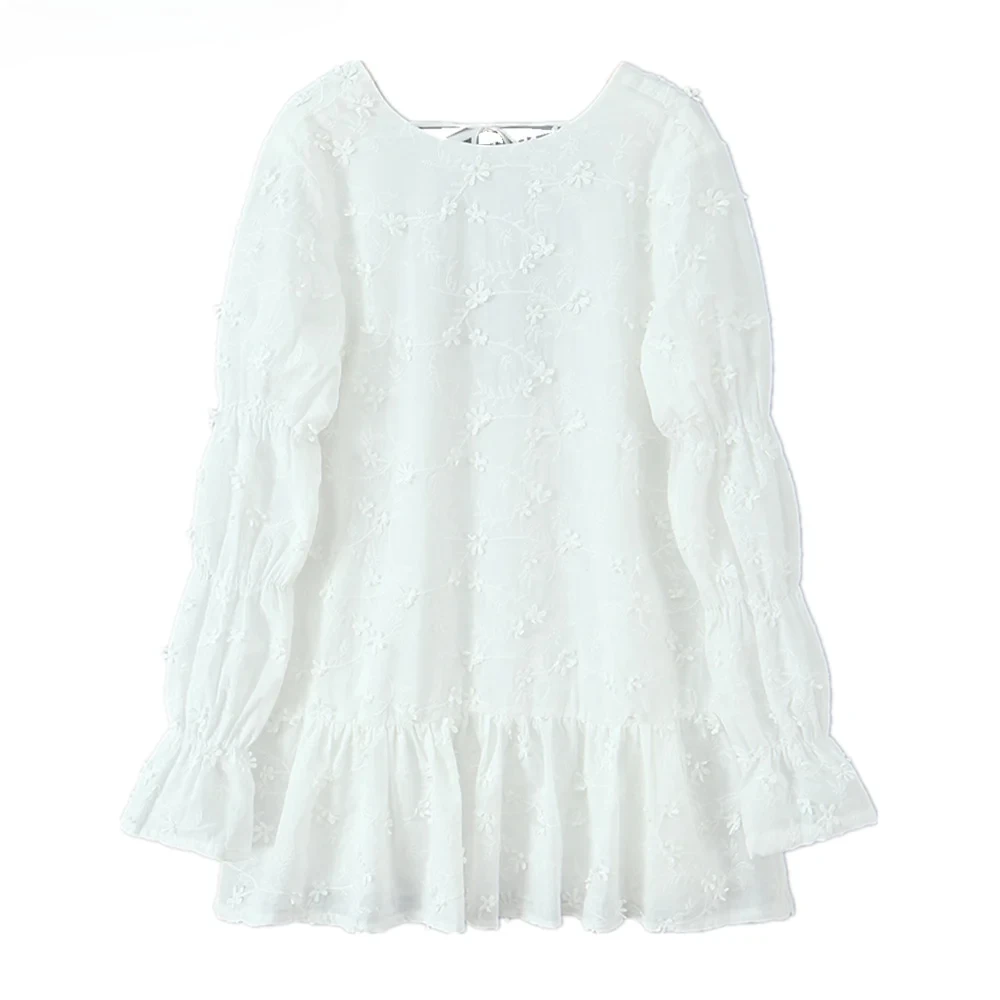 2025 White 3d Embroidery Flower Long Flare Sleeve Short Dress Women Lacing Up V Back Backless Dresses Ruffles Hem Holiday Robe
2025 White 3d Embroidery Flower Long Flare Sleeve Short Dress Women Lacing Up V Back Backless Dresses Ruffles Hem Holiday Robe