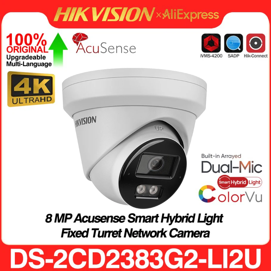 Hikvision DS-2CD2383G2-LI2U 8MP 4K Acusense Smart Hybrid Light Fixed Turret POE Network IP Camera Built-in Dual-MIC Surveillance
Hikvision DS-2CD2383G2-LI2U 8MP 4K Acusense Smart Hybrid Light Fixed Turret POE Network IP Camera Built-in Dual-MIC Surveillance