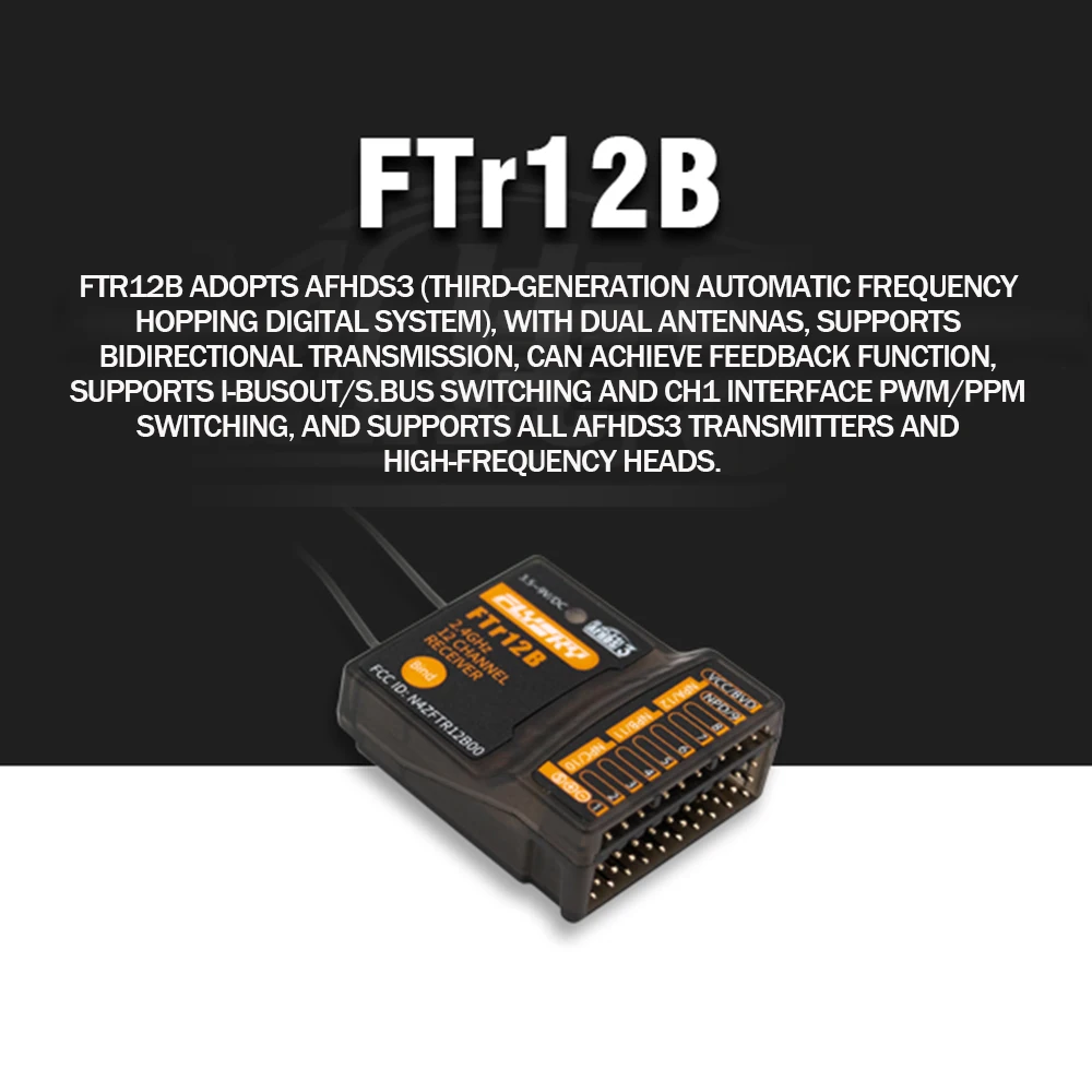 Приемник FLYSKY FTr12B 12-канальный протокол третьего поколения двунаправленная двойная антенна
Приемник FLYSKY FTr12B 12-канальный протокол третьего поколения двунаправленная двойная антенна