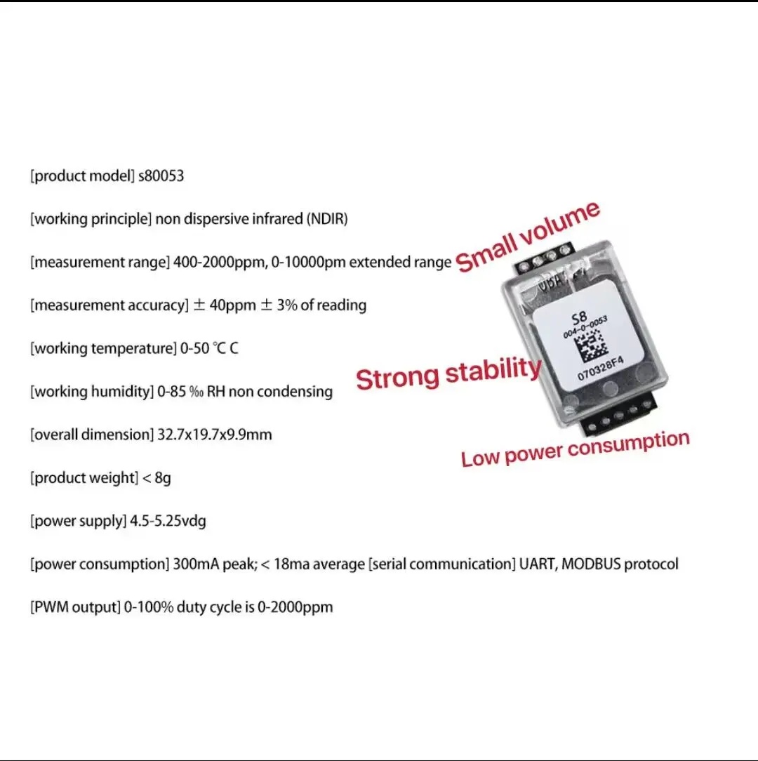 1 шт./лот, оригинальный SenseAir S8 004-0-0053 S8-0053 инфракрасный датчик углекислого газа CO2 S8 0053, подлинный новый
1 шт./лот, оригинальный SenseAir S8 004-0-0053 S8-0053 инфракрасный датчик углекислого газа CO2 S8 0053, подлинный новый