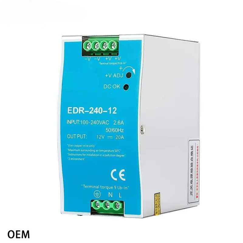 EDR-240-12 240W 12V 20A Single Output DIN Rail SMPS AC-DC Switching Power Supply for CCTV LED and Smart Devices
EDR-240-12 240W 12V 20A Single Output DIN Rail SMPS AC-DC Switching Power Supply for CCTV LED and Smart Devices
