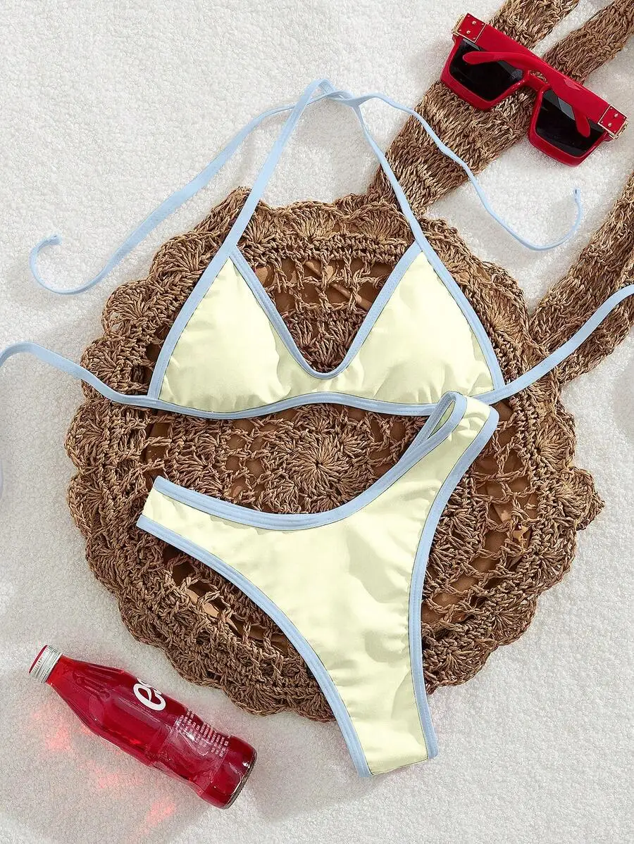 Soft Solid Color Halter Tie Bikini Set For Women Summer Beach Vacation
Soft Solid Color Halter Tie Bikini Set For Women Summer Beach Vacation