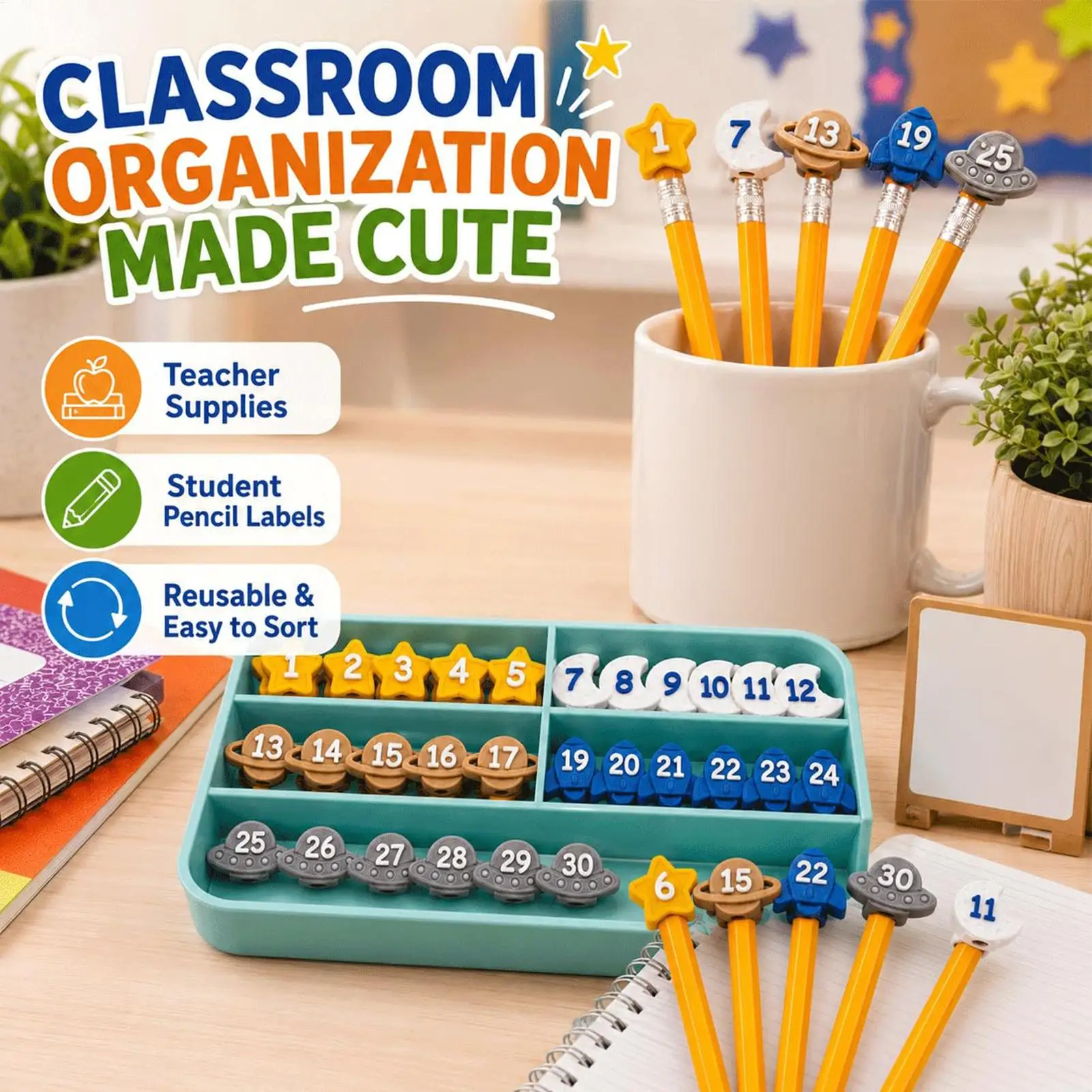 Pencil Toppers 30-Piece Colorful Reusable Labels Numbered Pencil Toppers 1-30 for Kids Students Teachers Home Classroom School
Pencil Toppers 30-Piece Colorful Reusable Labels Numbered Pencil Toppers 1-30 for Kids Students Teachers Home Classroom School