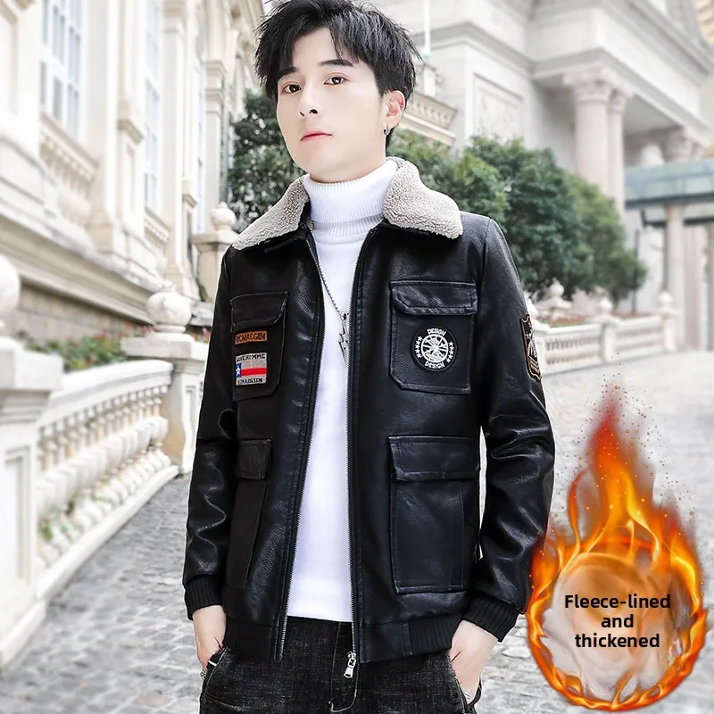 Men's Thiened Fce Lined Biker Jaet Autumn Winter PU Leather Coat Youth Faion Outerwear Warm Long Sve Polyester
Men's Thiened Fce Lined Biker Jaet Autumn Winter PU Leather Coat Youth Faion Outerwear Warm Long Sve Polyester