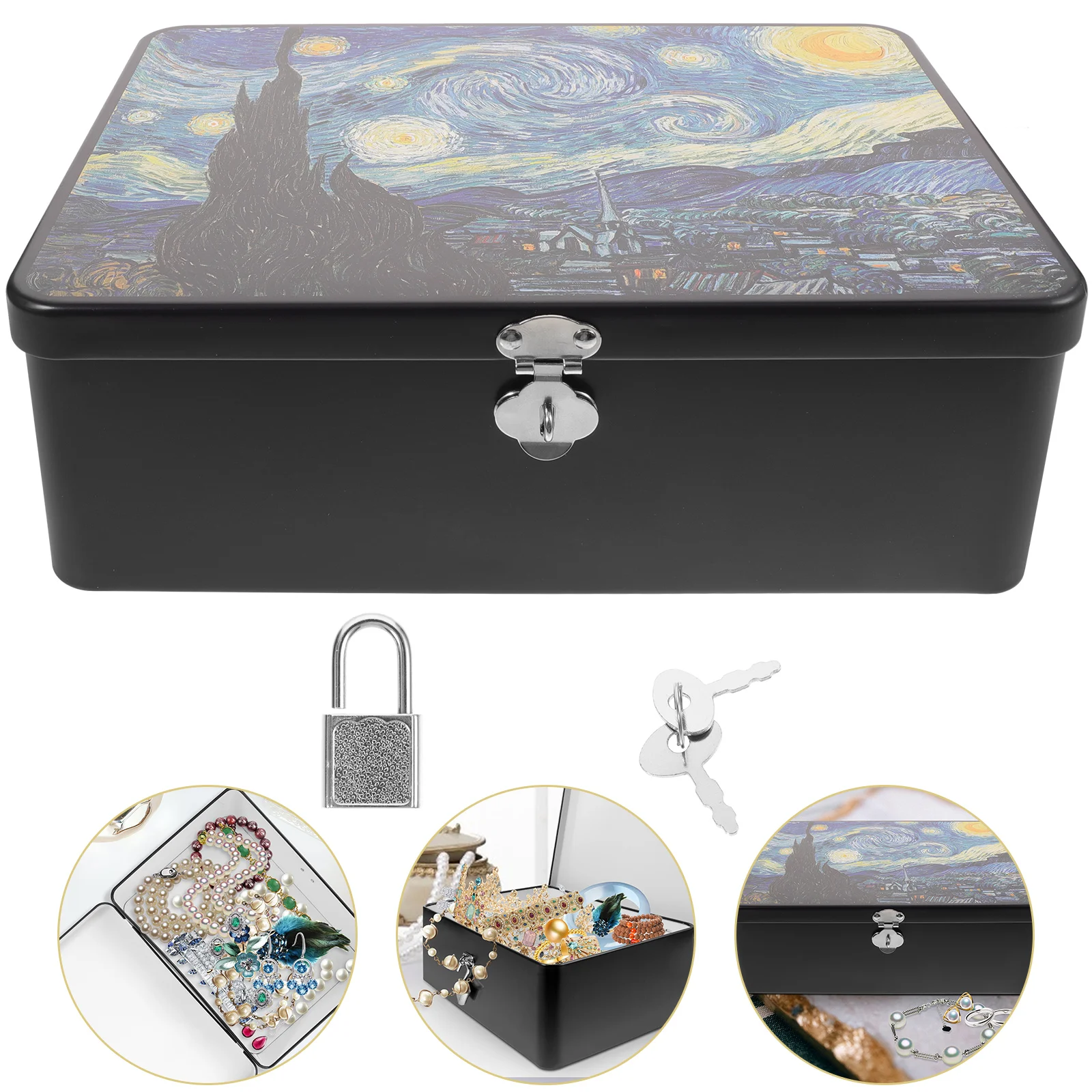 Retro Tinplate Vintage Tin Box Large Size Night Design Lockable Jewelry Keepsake Box for Gifts Small Items
Retro Tinplate Vintage Tin Box Large Size Night Design Lockable Jewelry Keepsake Box for Gifts Small Items