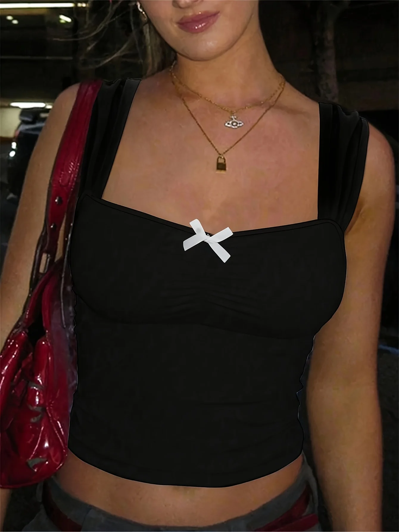 Women's Casual Bow - Decorated Square Neck Crop Top Sleeveless Fitted Shirt
Women's Casual Bow - Decorated Square Neck Crop Top Sleeveless Fitted Shirt