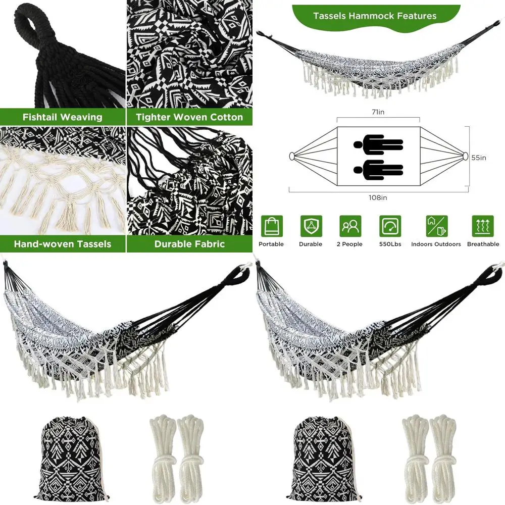 Cozy Cotton Bohemian Striped Hammock with Fringe - Durable Ropes for Outdoor and Indoor Use, Ideal for Garden, Patio, Backyard,
Cozy Cotton Bohemian Striped Hammock with Fringe - Durable Ropes for Outdoor and Indoor Use, Ideal for Garden, Patio, Backyard,