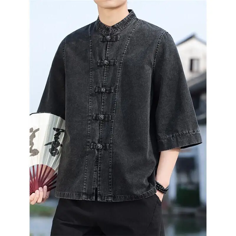 AOWEN Men's Summer Vintage Stand Collar Button up Denim Shirt Loose Large Size Top Sleeveless Cotton Blend Youth Fashion
AOWEN Men's Summer Vintage Stand Collar Button up Denim Shirt Loose Large Size Top Sleeveless Cotton Blend Youth Fashion