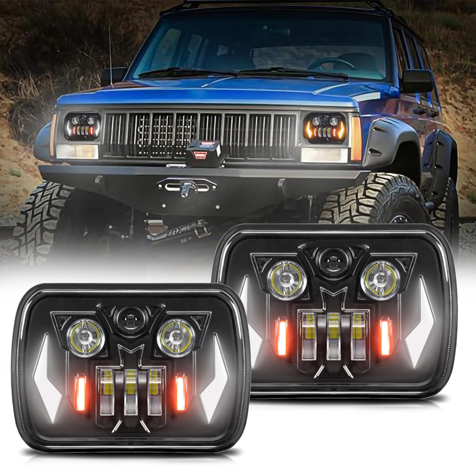 5x7'' 7x6'' LED Headlights Rectangular Headlamps - with High Low Beam, DRL & Turn Signal, Replacement for Car, Bright Lighting
5x7'' 7x6'' LED Headlights Rectangular Headlamps - with High Low Beam, DRL & Turn Signal, Replacement for Car, Bright Lighting