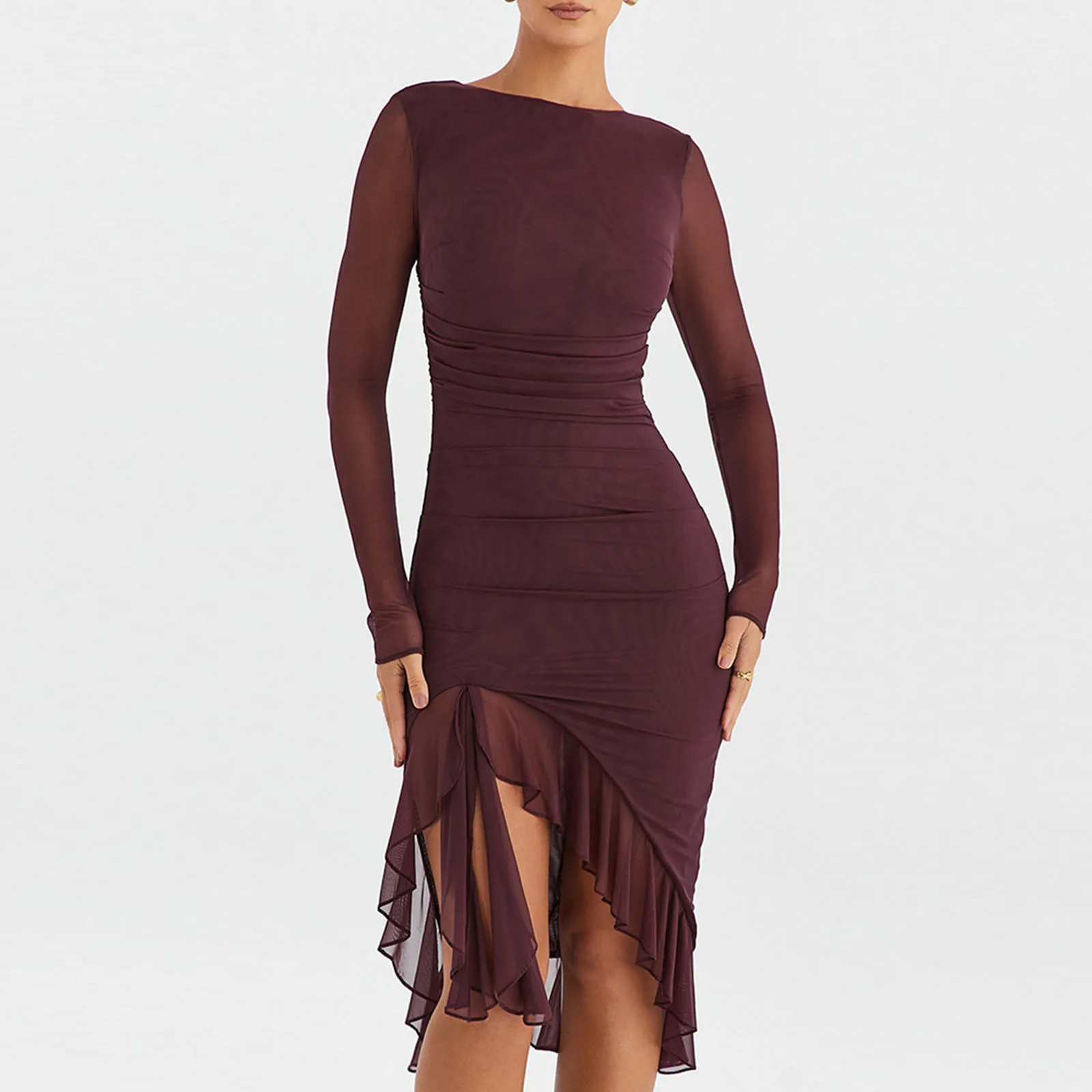HEZIOWYUN Women Elegant Solid Color Layered Ruffles Long Sleeve Spring Autumn Backless Party Club High Split Midi Bodycon Dress
HEZIOWYUN Women Elegant Solid Color Layered Ruffles Long Sleeve Spring Autumn Backless Party Club High Split Midi Bodycon Dress