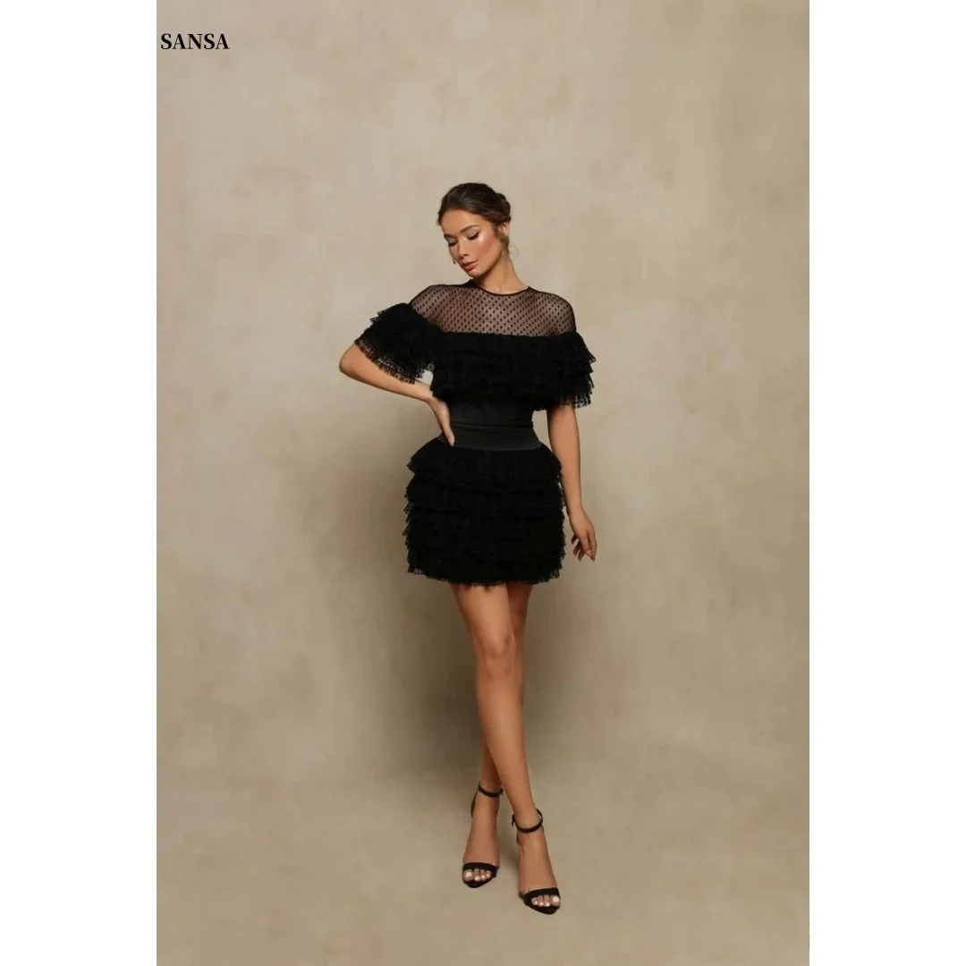 Sansa Customized Black Multi-Layered Prom Dresses Mesh Fabric فساتين للمناسبات الخاصة Short Skirt vestidos
Sansa Customized Black Multi-Layered Prom Dresses Mesh Fabric فساتين للمناسبات الخاصة Short Skirt vestidos